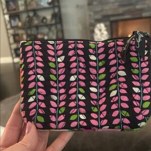 Vera Bradley Pink and Green Leaf Cosmetic Bag
